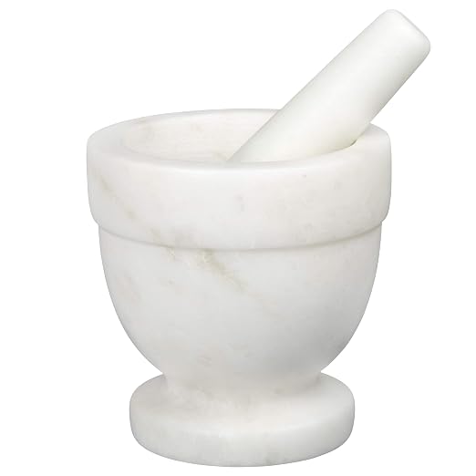 Creative Home Handcrafted 4 inch Mortar and Pestle Solid Marble Grinder for Spices and Herbs Artisan Carved from Yushan Marble Elegant and Durable for Everyday Cooking, 4 Diam. x 4 H Inch