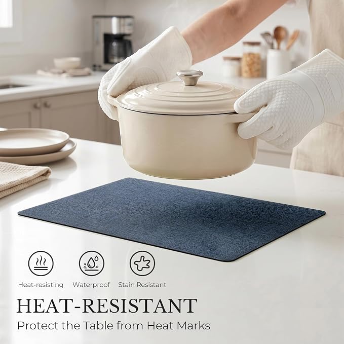 Romanstile Vinyl Placemats Set of 4, Reversible Faux Leather Heat Resistant Wipeable Table Mats, Waterproof Washable Non-Slip Table Placemats for Dining/Kitchen/Outdoor (Grey Nave Blue, 12" x 17")