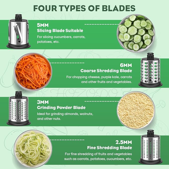 HOZODO Slicer Shredder Attachment for KitchenAid Stand Mixer | Stainless Steel, 4 Blades for Cheese Grating, Slicing, Shredding & Grinding for KitchenAid Cheese Grater Attachments