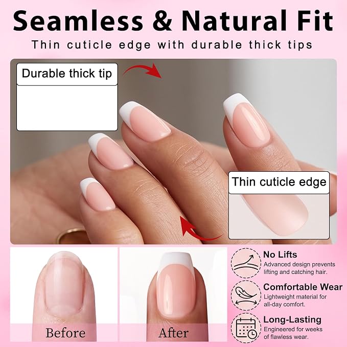 240pc Extra Short French Tip Press on Nails Coffin Fake Nails with Tabs | Short Nails Press ons Coffin Glue on Nails XS Nude Acrylic Nails Stick False Nail Artificial Fingernail for Women Girls