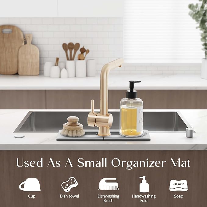 Diatomite Kitchen Faucet Mat - 14Inch Water Absorbing Stone Tray for Sink, Stone Fast-Drying Faucet Mat for Kitchen Counter Sink Accessories (Grey, 14'' x 3.9'')
