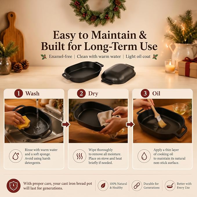 QuliMetal 16"x10" Oval Cast Iron Dutch Oven for Bread Baking, Bread Loaf Pan With Sourdough Bread Making Kit, Pre-Seasoned Bread Dutch Oven With Lid, 9.5QT, 13 LBS Heavy Duty, Homemade Breadmaking