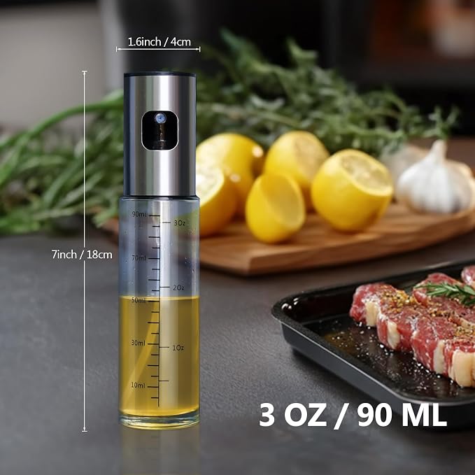 Oil Sprayer for Cooking, 3.5 OZ Olive Oil Dispenser Bottle for Kitchen Gadgets, Food, Air Fryer, Salad, Vinegar, BBQ, Stainless Steel Pump for Mist Spray, Glass Metarial Mister, Green