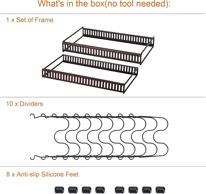 Toplife Pots and Pans Organizer Rack for Cabinet and Countertop, 10+ Pot Lids, Bakeware and Cookware Organizer Rack Holder with 10 Adjustable Compartments - Brown