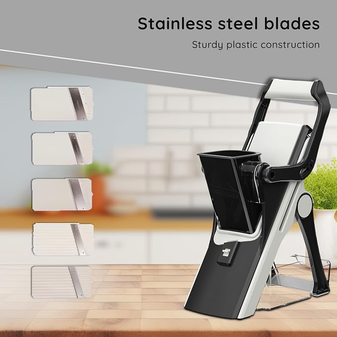 Mandoline Food Slicer - Multi Vegetable Chopper & Food Veggie Cutter with Stainless Steel Blades - Onion, Carrot & Potato Slicer for Cooking & Kitchen Meal Prep