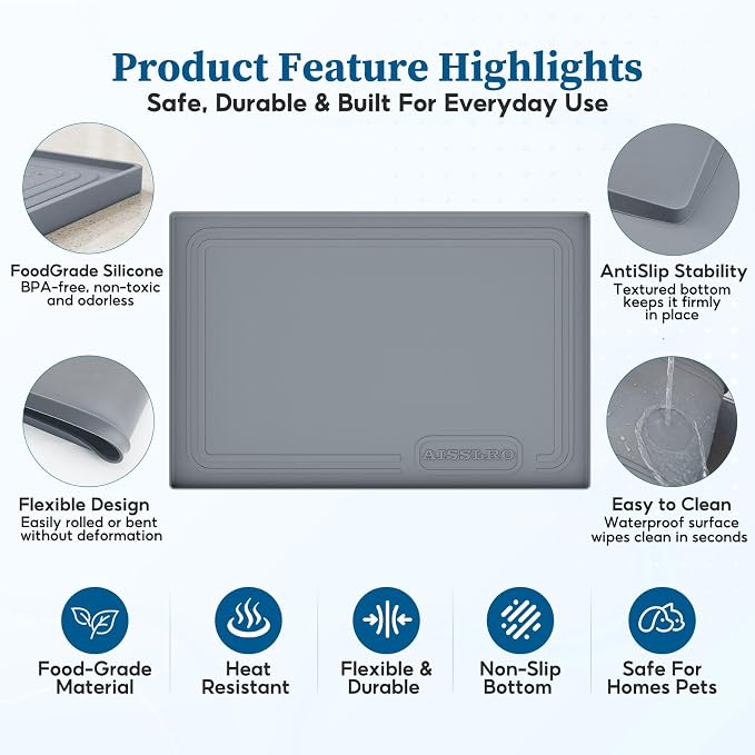 Under Sink Mat 25x19, Waterproof Liner for Under Sink Organizers, Dark Gray | BPA-Free Silicone with 0.59" Raised Edge Helps Contain Leaks, Spills & Drips to Protect Kitchen Cabinets