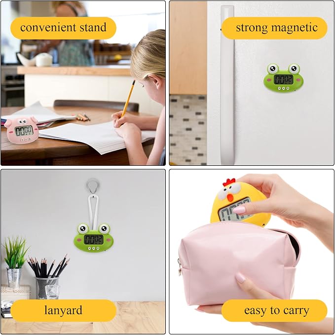 3-Pack Digital Kitchen Timer, Small Electronic Timers for Cooking, Magnetic Cute Timer Clock with Stand for Kid, Teacher, Senior, Exercise, Study, Baking, Big Digits, Loud Alarm, Count Up Down