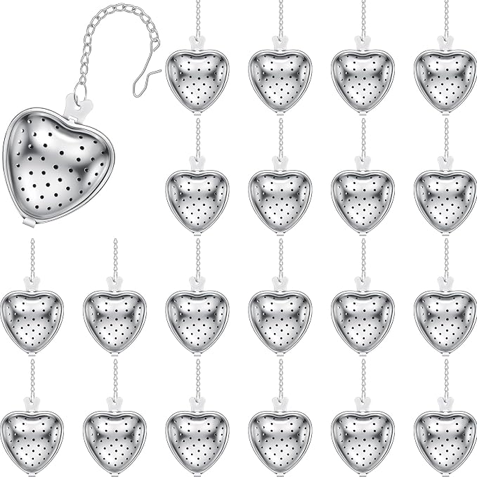 Sumind 25 Pcs Heart Tea Strainer Stainless Steel Ball Infuser Loose Leaf Steeper Interval Diffuser Mesh Filters with Extended Chain Hook for Cup Bottle Tea Party Wedding Bridal Shower(Silver)