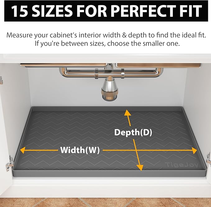 TigeJoy Under Sink Mats for Kitchen Waterproof 37" x 22", Cabinet Liner | Leak-Proof Silicone Mat Sink Protector, Kitchen Essentials Organizer and Storage,Boot or Shoe Tray, Pet Feeding Mat