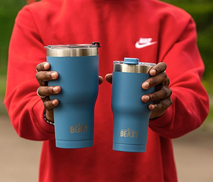 Beast 40 oz tumbler - Vacuum Insulated Tumbler with Straw - Leak Proof Stainless Steel Travel Mug - Double Wall Iced Coffee Cup - Reusable Water Bottle - Gifts for Mom, Women and Men (Stormy Sky Blue)