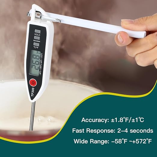 3 Set Digital Food Thermometer Long Probe Instant,White | Waterproof for Water Liquid Candle, Instant Temperature Read for Kitchen BBQ Grill Candy Meat, Foldable Probe Thermometer