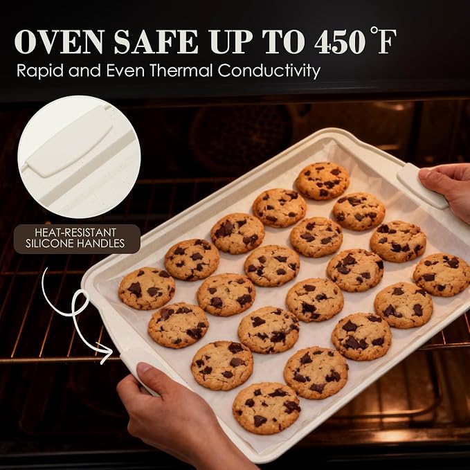 Baking Pans Set Nonstick, Stackable Bakeware Sets with Silicone Handles, AIVIKI 22 Pieces Oven Pan for Cooking Including Baking Cookie Sheet with Rack, Roast Pan, Cake Pan, Loaf Pan, Muffin Pan, Cream