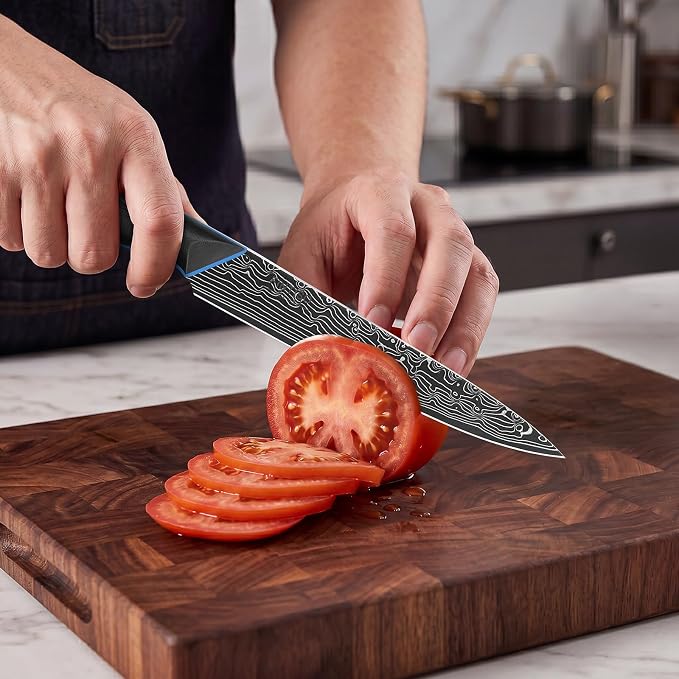6 inch Chef Knife, Petty Knife with 67-Layer Damascus Steel, G10 Handle | Japanese Kitchen Utility Knife with Ergonomic Full-Tang Handle, 6 Inch Sharp Kitchen Knife with Gift Box - Zeus Series