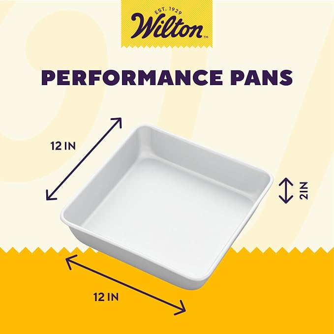 Wilton Aluminum Square Cake Pan, Made Without PFAS, 12 x 12 in. | Natural Anodized Aluminum Bakeware, Even Heating & Rust-Resistant for Professional Results, Perfect for Large Sheet Cakes