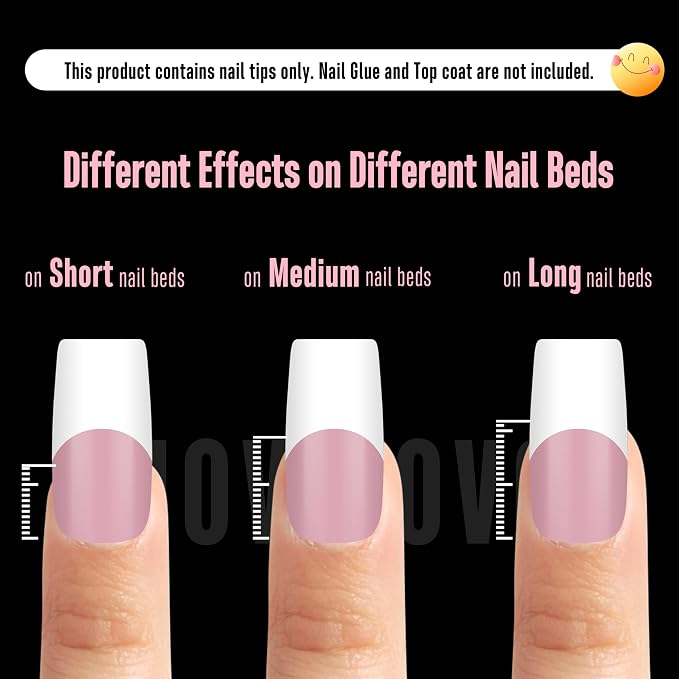 NOVO OVO Old School Retro French Tip Nails Wide White Press on, Medium Length Tapered Square BERRY PINK, Extra Thick Soft Gel Fake Acrylic Extension, Need Builder Gel, Top Coat, Glue 15 Sizes 240 pcs