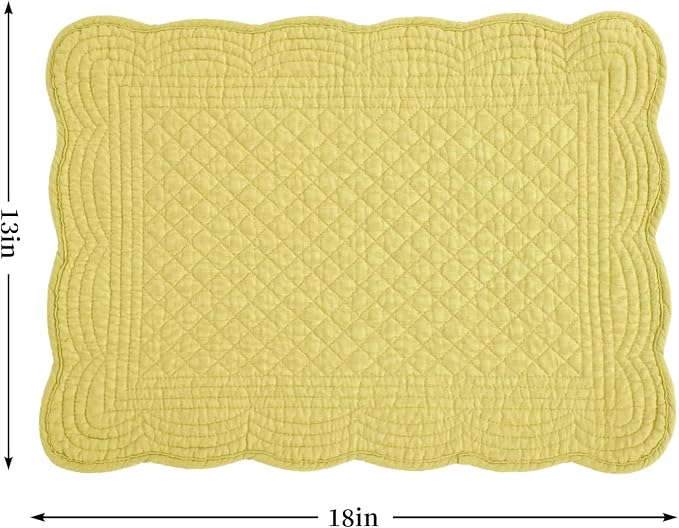 HOMBYS Quilted Placemats Set of 6 Washable-13x18 inches Rectangular Placemats for Kitchen Table-100% Cotton Fabric Rectangular Table Mats, (Yellow)