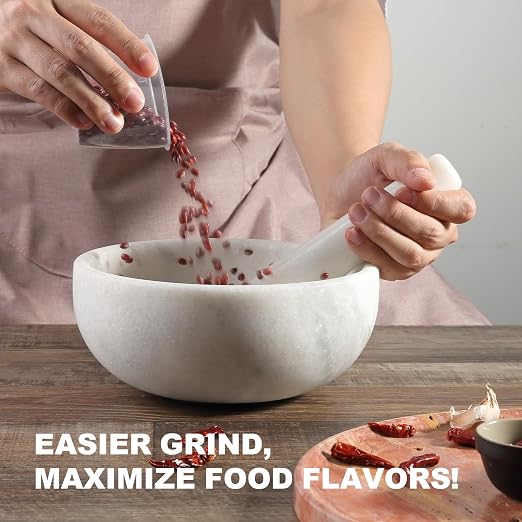 Marble Mortar and Pestle Set, 8" Extra Large Grinder Bowl for Guacamole, Salsa, Pill Crusher, Spice, Herb, Garlic, Nut, Heavy Duty Grinder for Kitchen(Namib Fantasy)