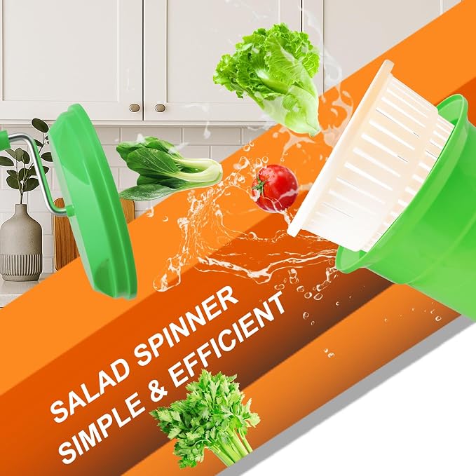 2.5 Gallon Salad Spinner,Large Capacity Vegetable Friuts Salad Dryer,Commercial Manual Salad Mixer for Restaurants Kitchen & Catering,Green & Orange. (Green, 2.5 Gallon)