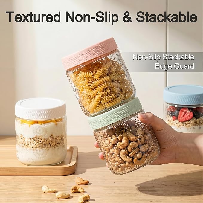 4 pack 16 oz Overnight Oats Containers with Lids, Glass Food Storage Container, Airtight Salad Jars, Mason Jars for Overnight Oats, Yogurt, Oatmeal, Salad, Coffee, Spices