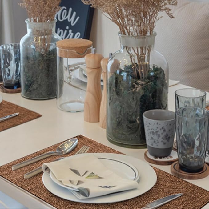 Faux Cotton Linen Placemats Set of 4, Cloth Washable Farmhouse Dining Table Mats for Indoors & Outdoors, Easy to Clean, Brown, 13 x 19 Inch