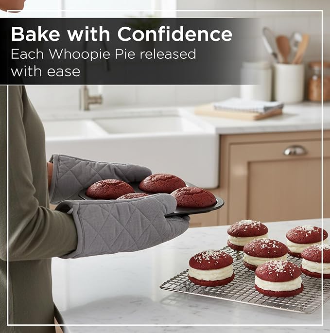 Wrenbury Jumbo Whoopie Pie Pan 4 Cup - Large Muffin Top Pan Heavy Gauge Shallow Carbon Steel Baking Tray for Burger Buns Yorkshire Pudding Cornbread - PFOA Free Nonstick