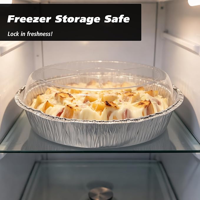 50Pack 8" Round Aluminum Foil Pans with Clear Lids – Pie Tins Disposable to go Containers with lid for Baking, Storing Leftovers, and Meal Prep, Freezer & Oven Safe Baking Pan