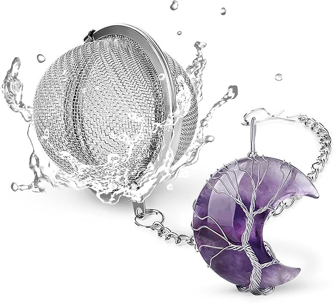 Tea Infuser Tea Strainer Tea Diffuser for Loose Tea Amethyst Tree of Life Wire Wrapped Crescent Moon Pendant Reiki Healing Crystal Stone Tea Ball Tea Filter Gifts for Women