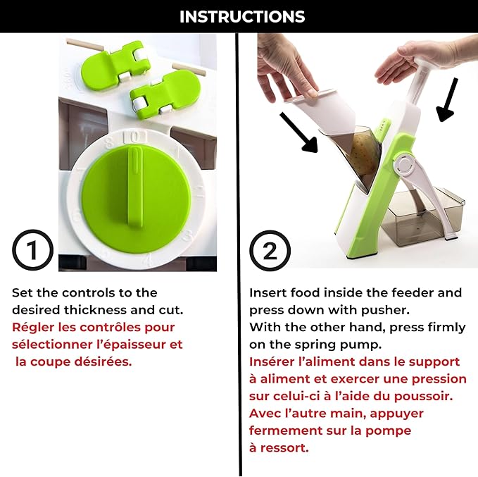 Starfrit Pump'n'Slice Vertical Mandoline, Food Slicer & Chopper, Safe | Safe enclosed blades. Adjustable slicing. Julienne & dice. Ideal for fruits & vegetables. Folds for storage.