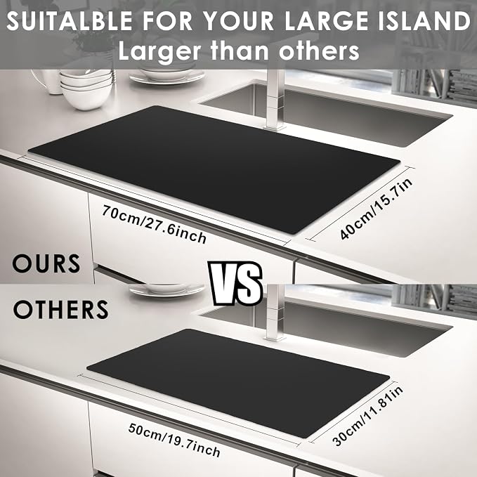 Large Silicone Mats for Kitchen Counter, 27.6 x 15.7'' Countertop Protector Mat Heat Resistant Mat for Air Fryer, Non-Slip Table Placemat for Kids, Nonstick Black Silicone Mat for Baking Pastry, 1Pcs