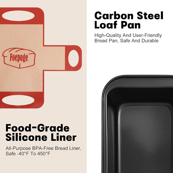 Loaf Pan with Liners Set: Nonstick 9 x 5 Inch Bread Pan for Homemade Baking | 2-Pack for Homemade Oven Baking - Rectangular Baking Tray for Kitchen Home Baker Make Sourdough Banana Sandwich 9x5 Brioche