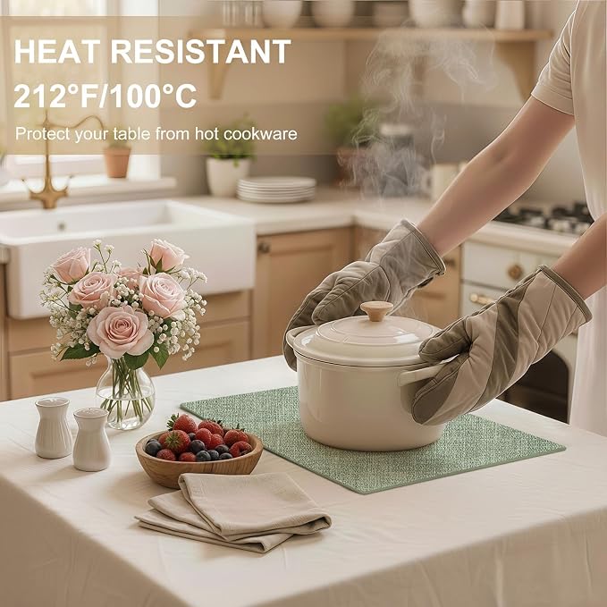 Faux Leather Heat Resistant Placemats 6 Packs, Waterproof Wipeable Dining PU Place Mats for Indoor & Outdoor, Easy to Clean, Sage Green