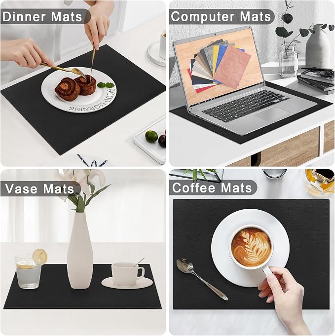 Homaxy PU Faux Leather Placemats for Dining Table, Set of 4, Black | Waterproof Wipeable Washable Table Mats, Easy to Clean Anti-Slip Place Mats, 11.8" x 17"