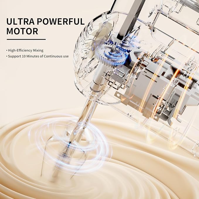 Hand Mixer Electric 5-Speed Upgraded Motor Turbo White | Electric Handheld Hand Mixer with Stainless Steel Beaters&Dough Hooks,Turbo Ultra Power Plus Eject Button for Cakes and Eggs