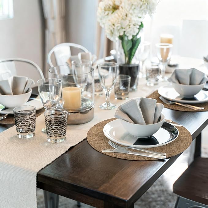 Maxpearl Faux Leather Round Placemats Set of 6, 13.8 inch, Brown | Waterproof, Heat Resistant, Non Slip, Wipe Clean Dining Table Place Mats, Suitable for Indoor & Outdoor Use, Table Settings