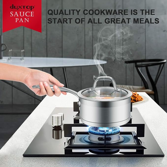 Duxtop Stainless Steel Sauce Pan with Lid, 2.5 Quart Induction Cooking Pot | Saucepan with Stay-Cool Handle, Impact-Bonded Base for Even Heating