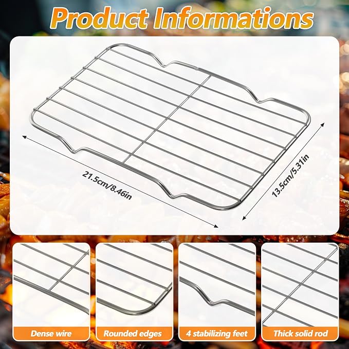 Small Cooling Rack, Stainless Steel Small Wire Rack for Cooking, Heavy Duty Small Baking Rack, with 4 Legs Rectangle Wire Cooking Racks for Meat, 5.3 X 8.46Inch