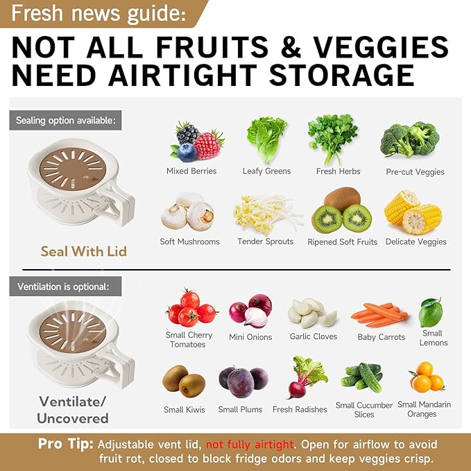Fruit Vegetable Washing Bowl with Strainer, Multifunctional Produce Washer, Berry Container, Lettuce Keeper for Fridge Refrigerator Organization, Portable Strainers and Colander for Kitchen (Brown)