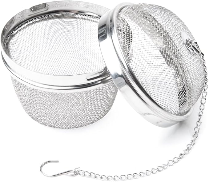 Fox Run - 5143 Fox Run Spice Infuser/Tea Ball, 3 x 3 x 3 inches, Metallic | Large 3" Round Tea Infuser | Spice Infuser For Cooking | Easily Hang On Pots & Mugs | Stainless Steel Mesh Infuser & Strainer