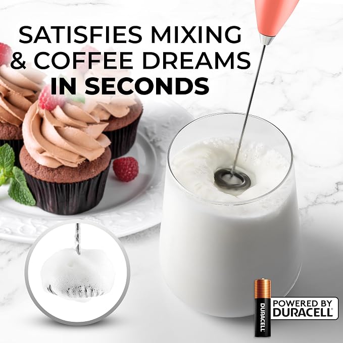 Zulay Powerful Milk Frother for Coffee with Upgraded Titanium Motor - Handheld Electric Whisk, Milk Foamer, Mini Mixer & Coffee Blender for Frappe, Latte, Matcha, No Stand - Peaches and Cream