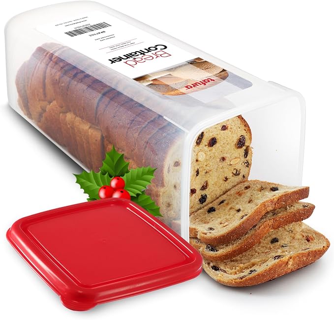 Tafura Bread Container, Airtight BPA-Free Bread Storage Box, Red Lid | Silicone-sealed lid helps reduce air exposure to maintain texture and flavor for longer.