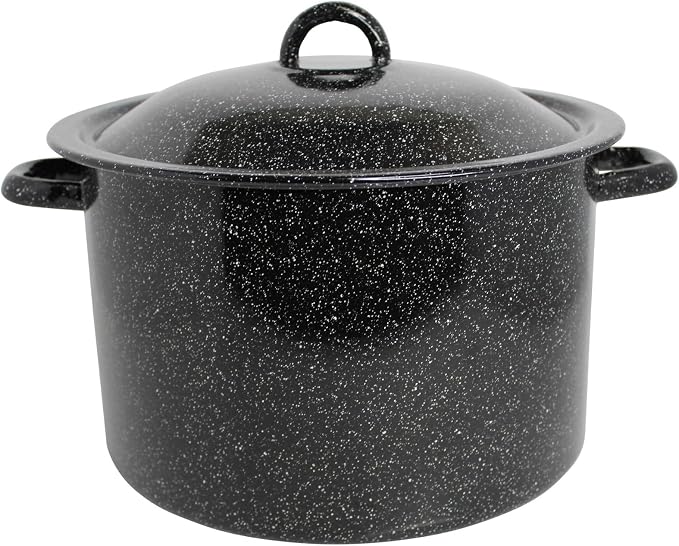 MIRRO 7.75 Qt Enamel Stock Pot for Canning, Black | Smooth Glass Enamel Coating, Perfect for Soups and Stews