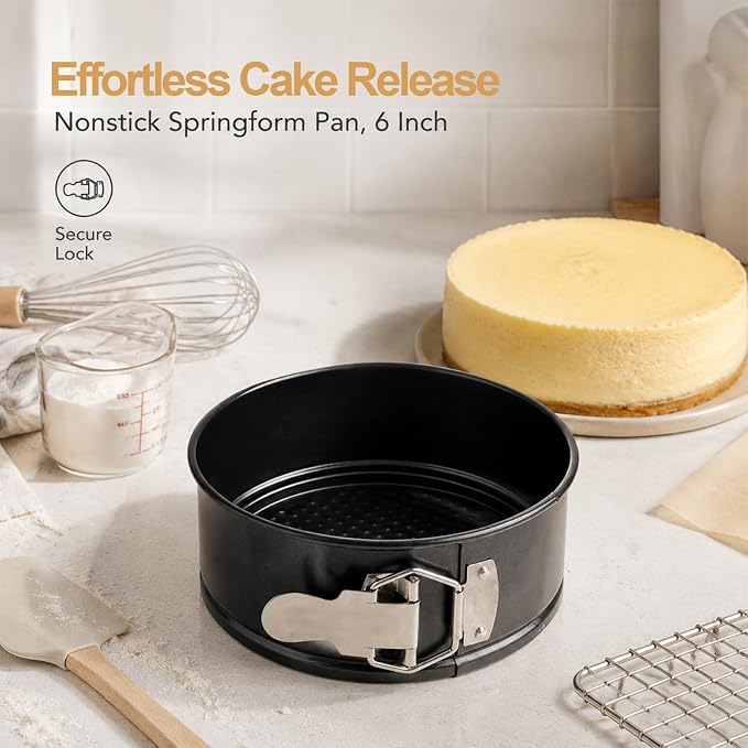 Springform Pan, 6 Inch Round Cake Pan with Removable Bottom, Nonstick Coating, Leakproof, Ideal for Baking Cakes, Pies, Cheesecakes, Pizzas and Quiches