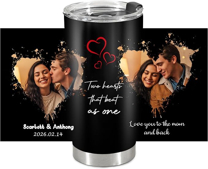 Personalized Tumbler Custom Vacuum Insulated Travel Mug Customizable Coffee Cup with Your Photos and Text Christmas Birthday Gift (Valentines Tumbler)