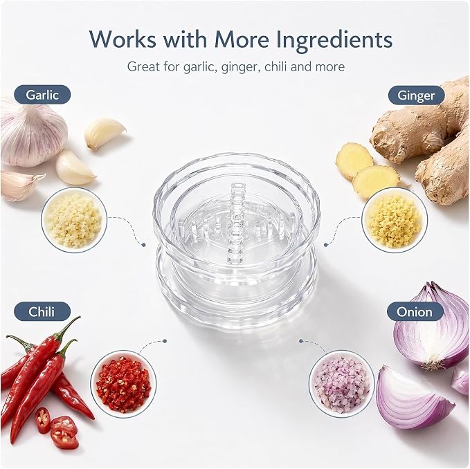 1PCS Clear Manual Garlic Twister and Ginger Mincer Tool,multi-functional Mincer & Grinder for Garlicfor Garlic, Onion, Ginger