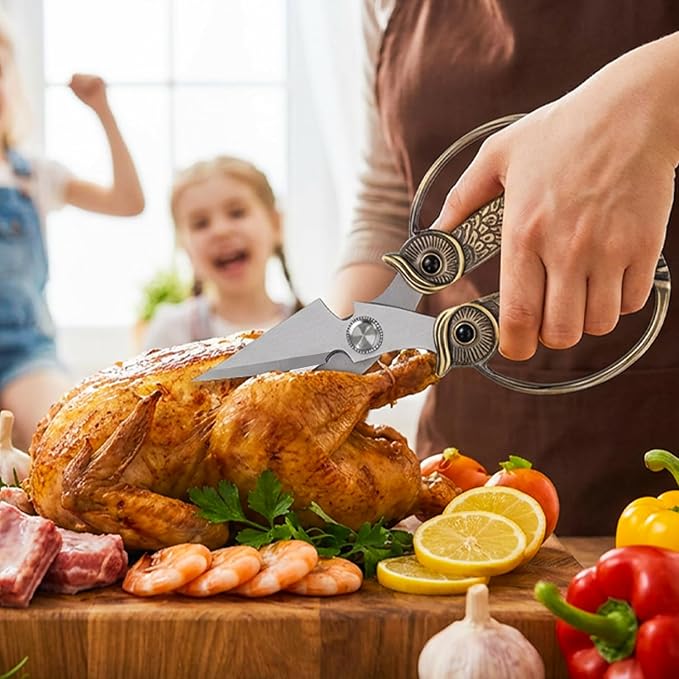 XSNBRD Kitchen Scissors Heavy Duty, Golden Stainless Steel Owl Shears Large | Golden finish,3.5mm stainless steel,multi-purpose shears for meat, herbs & vegetables,ergonomic design,great Kitchen gift.