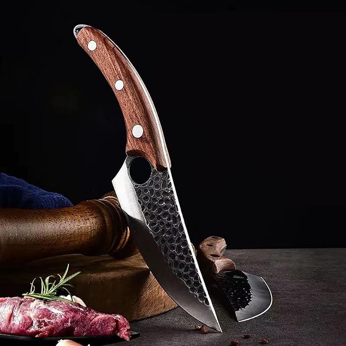 Handmade Forged Kitchen Knife 3 Pcs Professional Chef Knife Set, Hunting, BBQ Meat Knives for Cooking, Forged Kitchen Knife with High Carbon Stainless Steel Cutlery With Leather Sheaths
