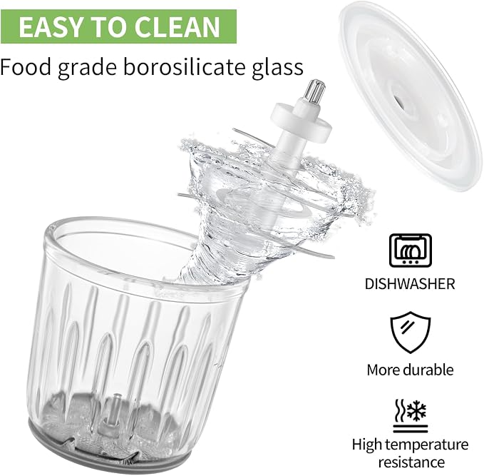 Baby Food Maker, 600ML Glass Food Processor with 2-Speed Control | 8 Blades, Baby Puree Maker and Food Chopper for Fruit Vegetable Meat and Nut, Include Two 200ML Glass Bowl, Spoon and Scraper