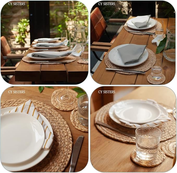 Woven Placemats Set of 4 Rattan Placemats Rectangle Natural Placemats Wicker Heavy Braided Straw Placemat Farmhouse Square Plates Place mats for Indoor/Outdoor Patio Table 17.7'' X 11.8''