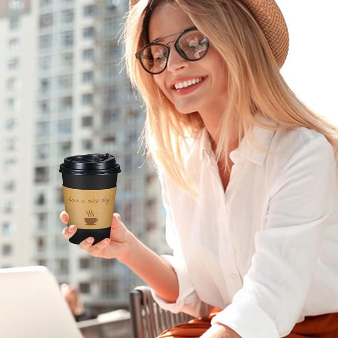 Lamosi 500 Pack 12 oz Coffee Cups, Disposable To Go Paper Cups with Lid | Hot Insulated Cups with Lids, Stir Sticks and Sleeves for Cold Drinks, Tea and Latte, Cafe, Travel and Home Use