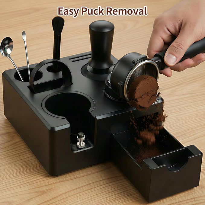 10 PCS Espresso Accessories Kit - Espresso Knock Box and Tamping Station,Coffee Tamper,Distributor,WDT Tool,Dosing Funnel,Puck Screen,Brush,Coffee Spoon,Latte Art Kits Fits Breville 58mm Portafilter